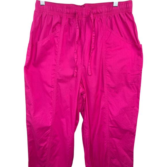 Woman Within 16W Pink Pants 100% Cotton Drawstring Elastic Waist Pockets - Picture 2 of 11